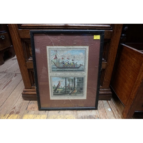 1392 - 'Engraved for Drake's Voyages', a set of seven coloured engravings, largest 19 x 24.5cm, framed as f... 