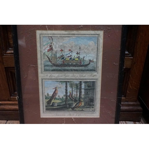 1392 - 'Engraved for Drake's Voyages', a set of seven coloured engravings, largest 19 x 24.5cm, framed as f... 