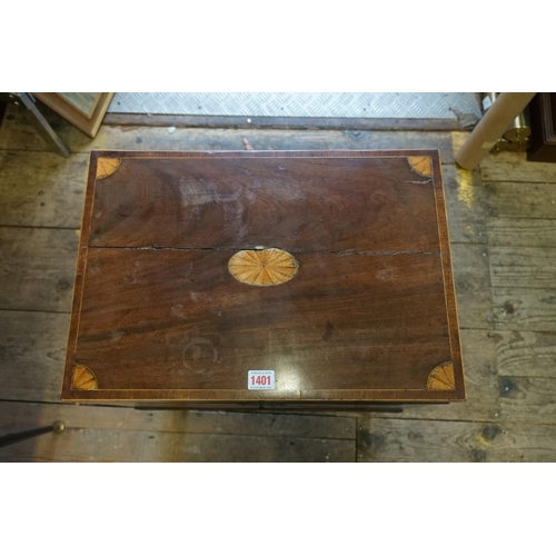 1401 - A George III mahogany, crossbanded and inlaid cellarette, on square legs, 48cm wide, (faults).... 