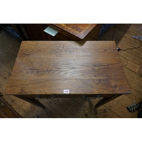 1443 - An antique elm single drawer side table, 74cm wide. 