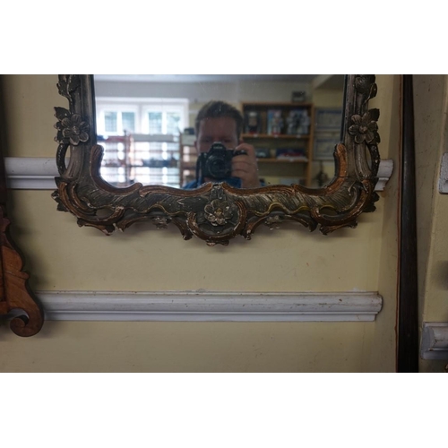 1456 - An 18th century Continental rococo carved and painted wood frame wall mirror, 87 x 44.5cm.... 