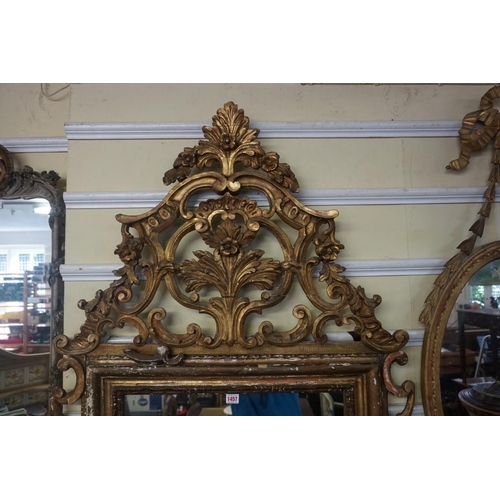 1457 - A large antique gilt frame wall mirror, 174 x 91cm.