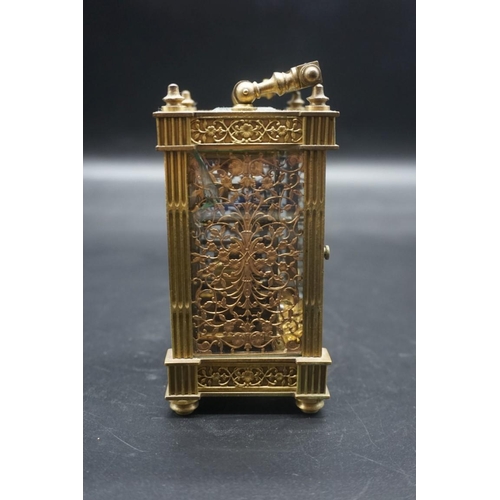 1467 - An antique brass carriage timepiece, height including handle 15.5cm.