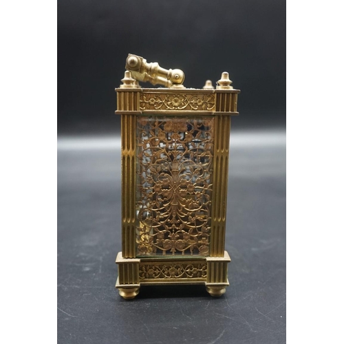 1467 - An antique brass carriage timepiece, height including handle 15.5cm.