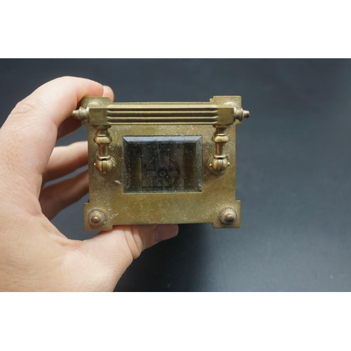 1467 - An antique brass carriage timepiece, height including handle 15.5cm.