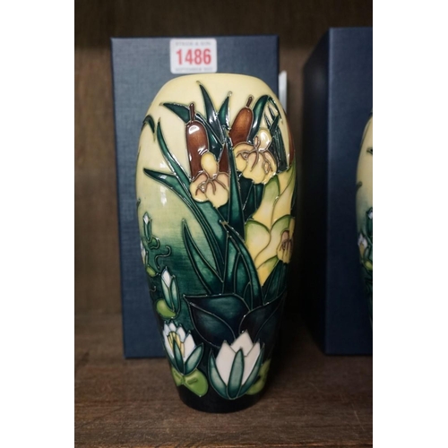 1486 - A pair of Moorcroft 'Bullrushes' pattern vases, 19cm high, each boxed.