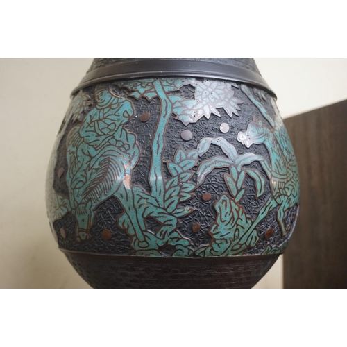 1503 - A large Japanese bronze and cloisonne enamel twin handled vase, 51.5cm high. ... 