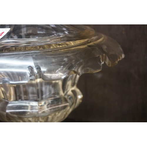 1514 - A pair of 19th century cut glass pedestal bowls and covers, probably Irish, 30cm high, (chip to corn... 