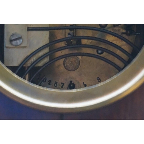 1515 - A late Victorian mahogany and inlaid balloon mantel clock, 30cm high, with pendulum.... 