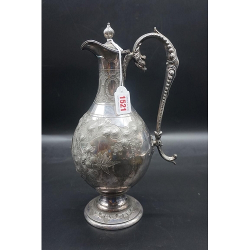 1521 - A plated metal mounted cut glass claret jug; together with another plated metal example, latter 33cm... 