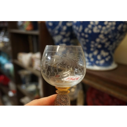 1545 - A set of nine Continental clear and amber glass goblets, one labelled Pieroth-Romer, 13cm high. ... 