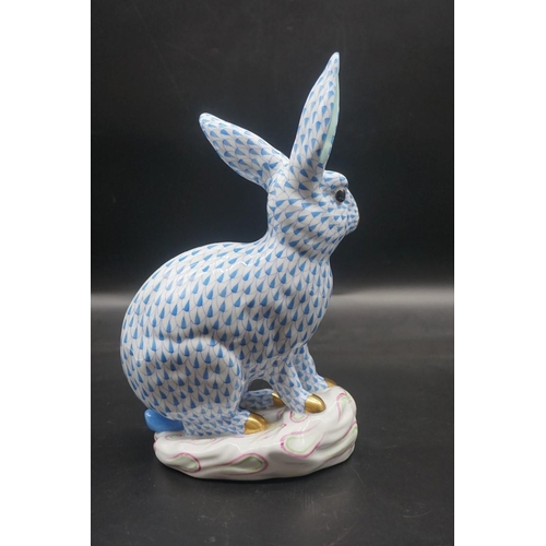 1550 - A Herend large rabbit, No.5334, with blue fish scale pattern, 30cm high.