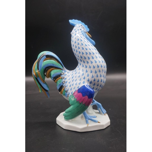 1551 - A Herend large cockerel, No.5014, with blue fish scale pattern, 23.5cm high.... 