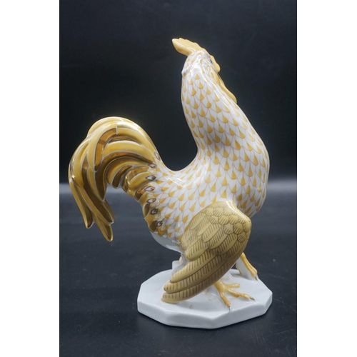 1552 - A Herend large cockerel, No.5014, with blue fish scale pattern, 23.5cm high.