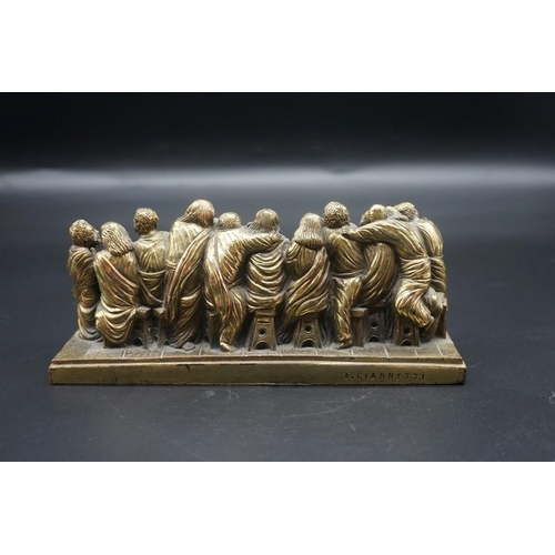 1574 - After A Giannetti, 'The Last Supper', a resin sculpture, 21cm wide. 