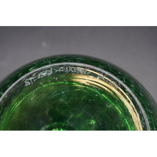 1584 - A Steuben Aurene green glass vase, 22.5cm high.PLEASE NOTE: THIS IS STEUBEN AURENE STYLE.... 