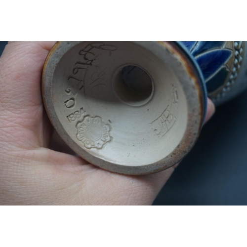 1586 - A pair of Doulton Lambeth vases, by Hannah Barlow, each incised with goats, various marks to bases, ... 