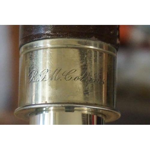 1612 - A leather and nickel plated single drawer telescope, by Ross, No.79199, inscribed 'R G M Collins R.N... 