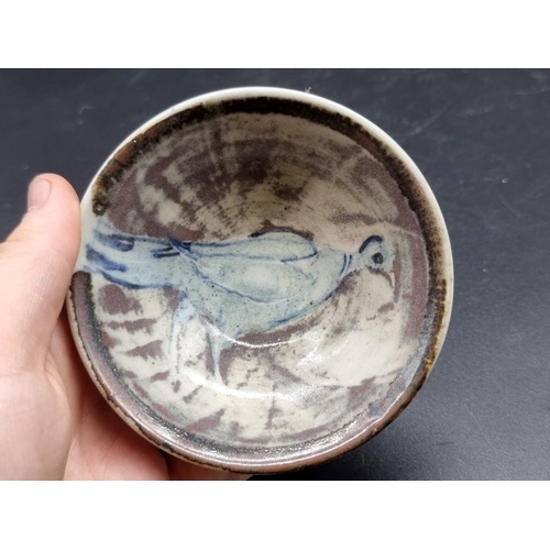 1644 - Studio Pottery: an Eric James Mellon ceramic bowl, painted with a dove, signed and inscribed, 10cm d... 