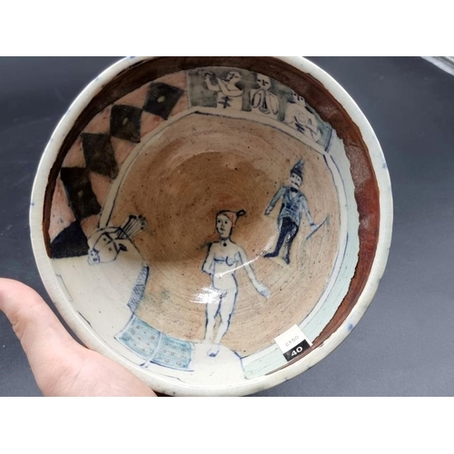 1645 - Studio Pottery: an Eric James Mellon 'Circus' stoneware bowl, signed and inscribed, 10cm high x 18cm... 