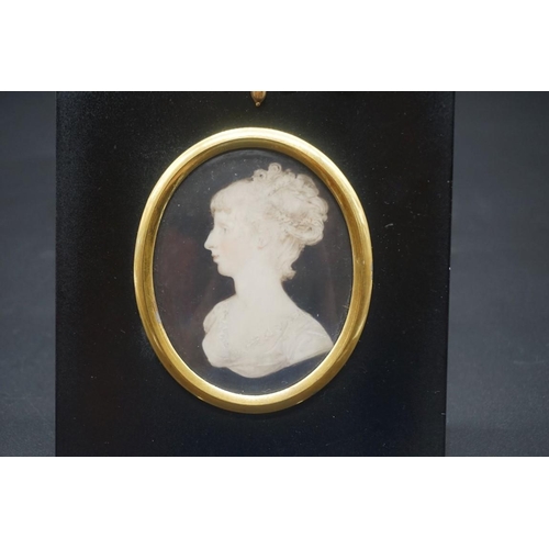 1655 - English School, first half 19th century, an unusual portrait profile miniature of a lady, on ivory, ... 