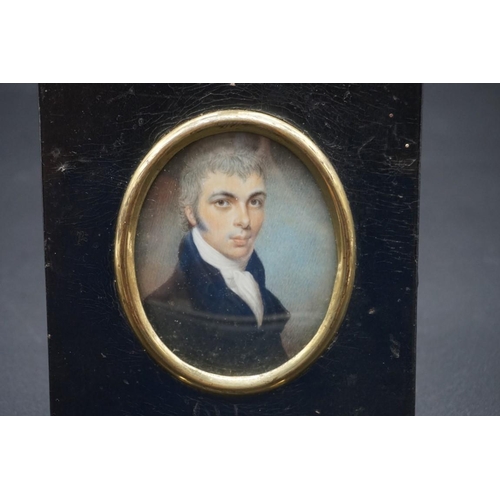 1656 - R Pearce?, late 18th century, bust length portrait miniature of J W Brown, inscribed on old label ve... 