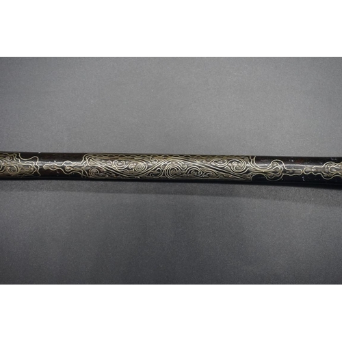 1676 - An unusual Middle Eastern hardwood and metal inlaid back scratcher, 40cm long. ... 