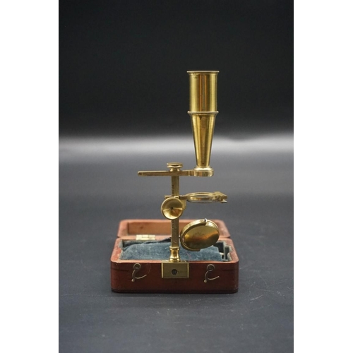 1677 - A rare 19th century Cary lacquered brass compound pocket microscope, in mahogany fitted bo... 