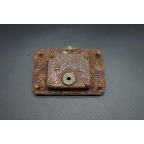 1680 - A Louis Vuitton gilt brass lower lock base plate, No.028748, 10 x 7cm.