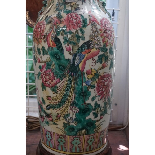 1692 - A large Chinese famille rose vase, converted to a lamp, height excluding fitting 67cm, (repairs).... 