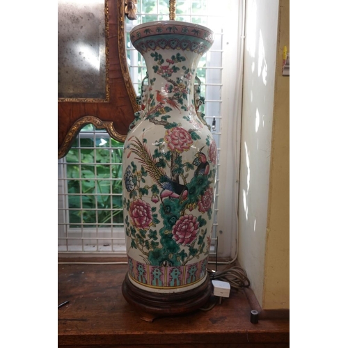 1692 - A large Chinese famille rose vase, converted to a lamp, height excluding fitting 67cm, (repairs).... 