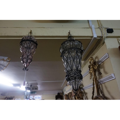 1700 - Two Italian moulded glass and metal ceiling lanterns, largest 50cm high, (damage to largest). ... 