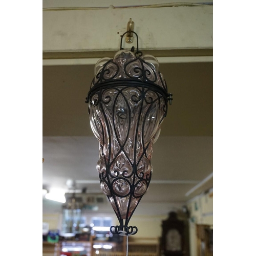 1700 - Two Italian moulded glass and metal ceiling lanterns, largest 50cm high, (damage to largest). ... 