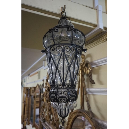 1700 - Two Italian moulded glass and metal ceiling lanterns, largest 50cm high, (damage to largest). ... 