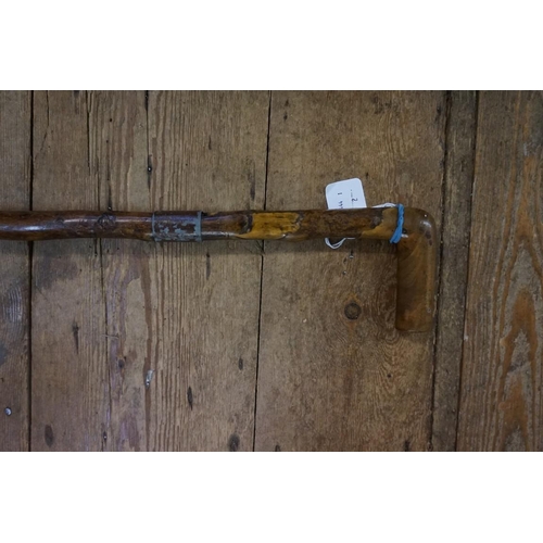 1714 - An antique sword stick, with Damascus quatreform 34cm blade.