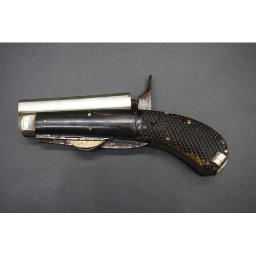 1741 - A rare Victorian Unwin Rodgers 'Self Protector' percussion pistol knife, with single action 9cm barr... 