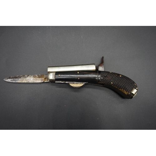 1741 - A rare Victorian Unwin Rodgers 'Self Protector' percussion pistol knife, with single action 9cm barr... 