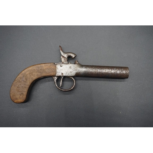 1743 - A 19th century percussion pocket pistol, having 7cm screw off barrel, unsigned, overall length 18cm.... 