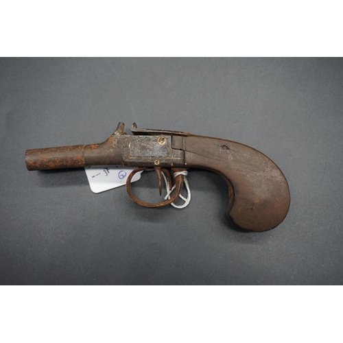 1745 - An antique double barrel percussion pistol, by 'Parkinson', overall length 24cm; together with anoth... 