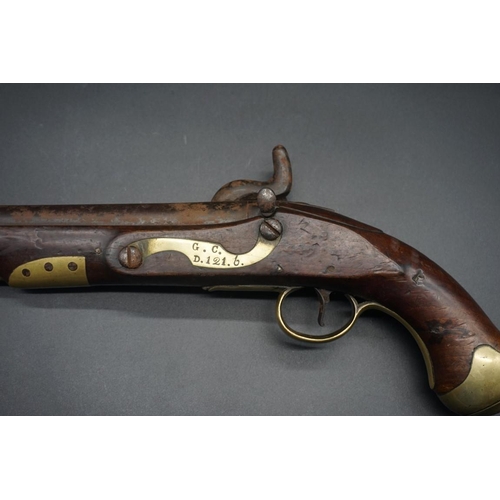 1749 - A Napoleonic British percussion cavalry pistol, the lock plate inscribed 'Tower' and with crown and ... 