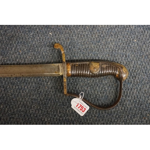 1753 - A Georgian sword, having 75cm blade, no scabbard.