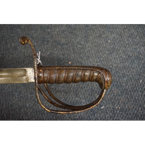 1754 - An antique French three bar hilt cavalry sword, with 63cm blade, no scabbard.