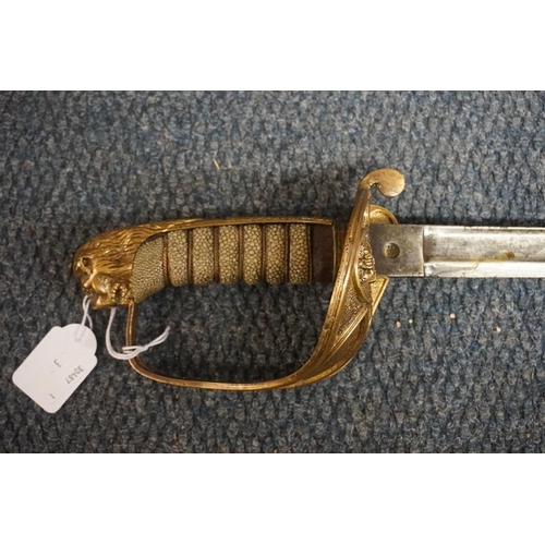 1756 - A Victorian 1827 pattern Naval officer's sword, having 77cm blade, no scabbard.