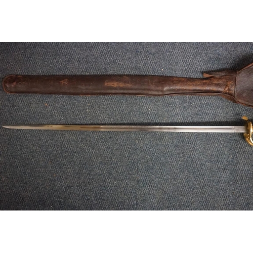 1758 - A 1827 pattern Naval officer's sword and scabbard, by Gieves, with chamois sleeve and leather bag.... 