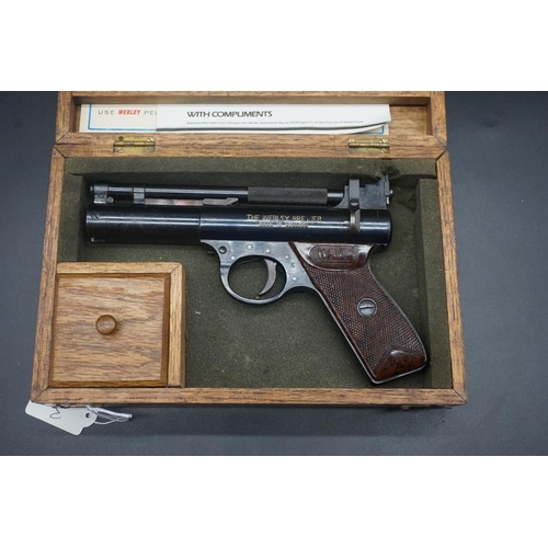 1799 - A Webley Premier .22 cal air pistol, in fitted oak case.