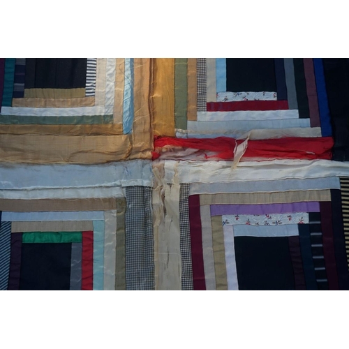 1620 - Two old American log cabin design patchwork quilts, 157 x 200cm and 135 x 135cm, (s.d. to both).... 