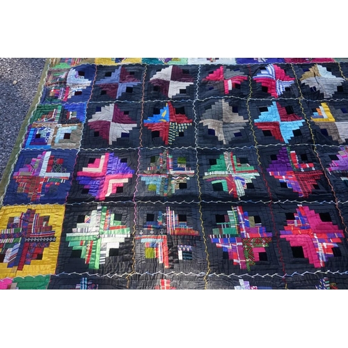 1620 - Two old American log cabin design patchwork quilts, 157 x 200cm and 135 x 135cm, (s.d. to both).... 