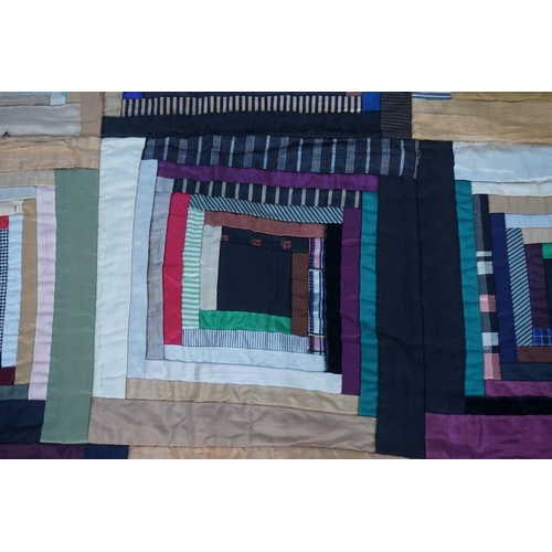 1620 - Two old American log cabin design patchwork quilts, 157 x 200cm and 135 x 135cm, (s.d. to both).... 