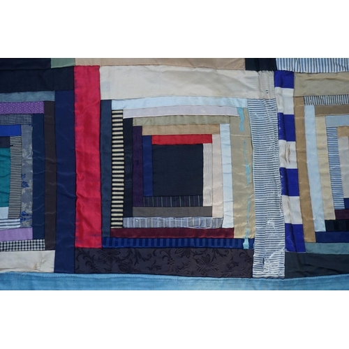 1620 - Two old American log cabin design patchwork quilts, 157 x 200cm and 135 x 135cm, (s.d. to both).... 