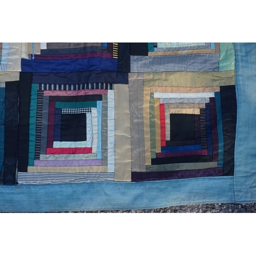 1620 - Two old American log cabin design patchwork quilts, 157 x 200cm and 135 x 135cm, (s.d. to both).... 